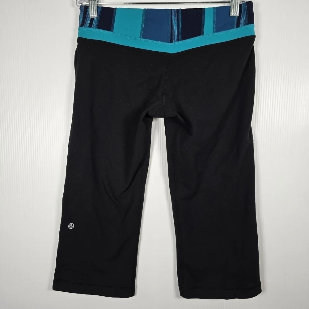 Lululemon Womens Black Cropped Wider Leg Yoga Pants Colorful Waistband Size 6